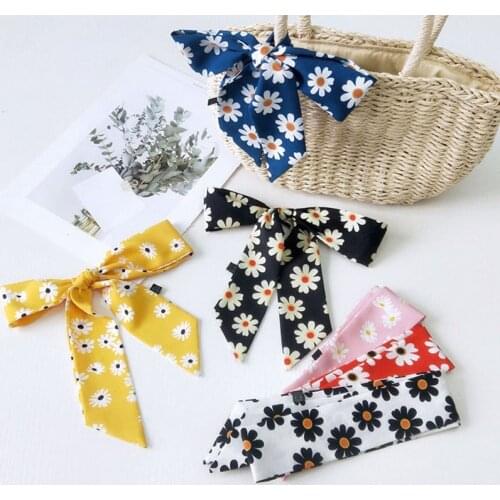 MoriBty Daisy Women Silk Skinny Scarf Neckerchief Spring-Summer Chiffon Bufandas Neck Ties Luxury Floral Hair Ribbon Headscarf