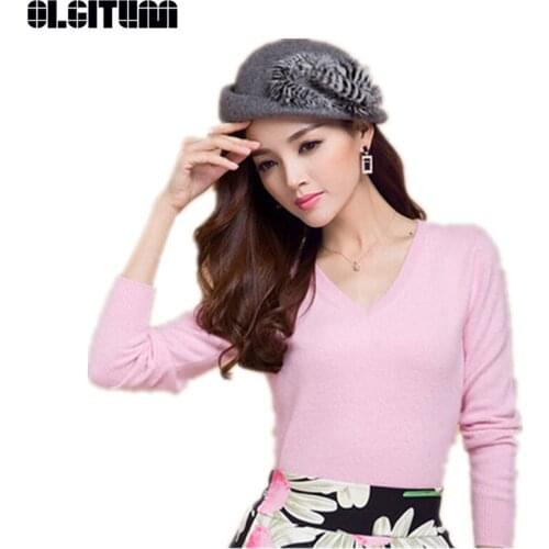 Spring V-neck Sweater for Female Solid Color Bottom Shirt Slim Pullovers New Womens Sweater Multi-Color Optional SW891