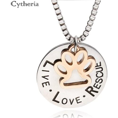 Live Love Rescue Pet Paw Cat Print Necklaces Hollow letter Love Word dog lover Paw Dog Print necklace Supply Mothers Day Jewelry