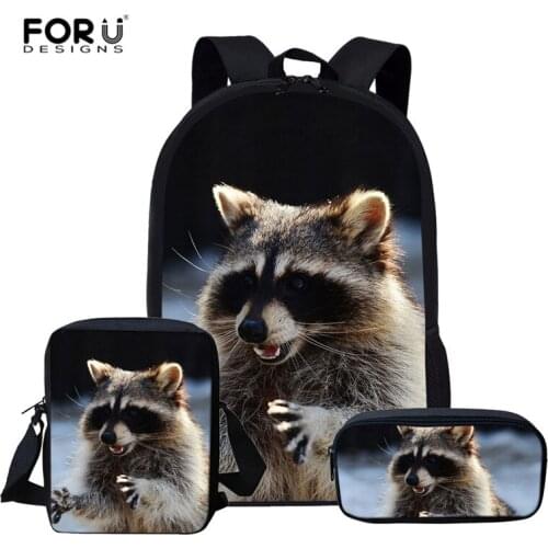 FORUDESIGNS 3pcs Children School Bag Raccoon Backpack for Boy Girl School Bags Gift For Kids Backpacks schooltas mochila escolar