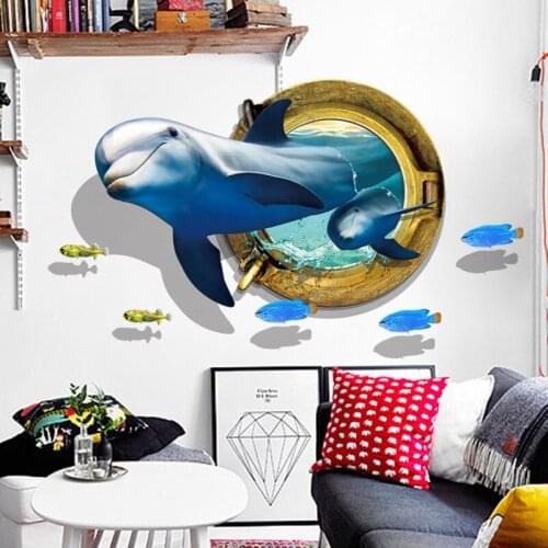 3D Cute Dolphin Wall Sticker Bedroom Living Room Study Dormitory Background decorative painting pvc Removable wallpaper