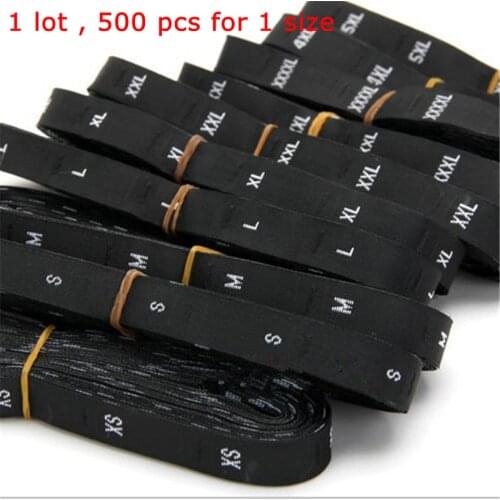 500PCS Black polyester cloth size label for shirt Garment tags XS S M L XL XXL XXXL 4XL 5XL 6XL