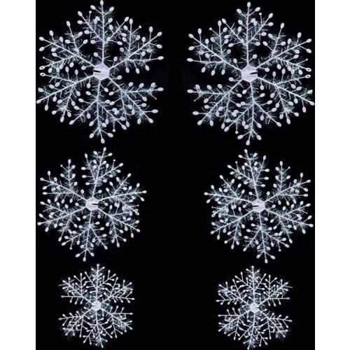 6pcs/lot White Plastic Snowflake Hanging Christmas Tree Ornaments Home Window XMAS Party Decor S/M/L