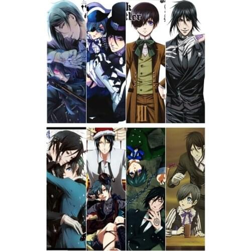 8pcs Kuroshitsuji Black Butler Anime Bookmarks Waterproof Transparent PVC Plastic Bookmark Beautiful Book Marks Gift
