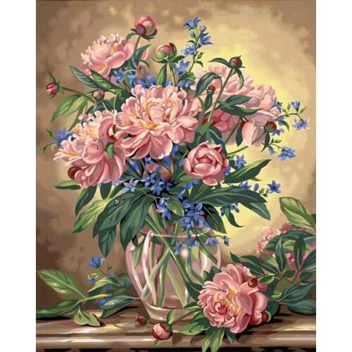 Diamond mosaic full square diamond embroidery beads Peony flower floral vase oil diamond cross stitch sets unfinish painting