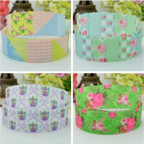 10 Yards 22mm 7/8" Flowers Printed grosgrain ribbon hair bow Headwear DIY hair accessories retail B0929