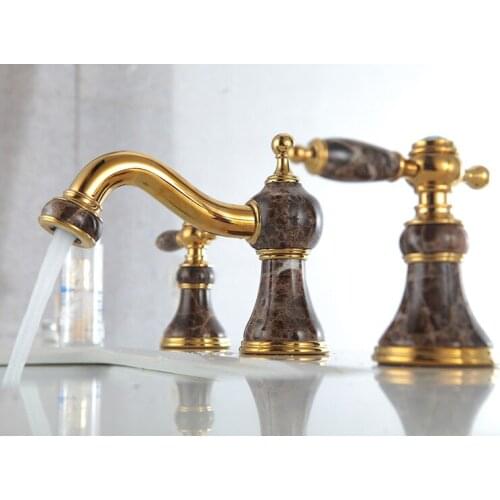 FREE SHIP Bathroom 8 inch widespread Lavatory Sink faucet mixer tap Gold Ceramic stone faucet deck mounted