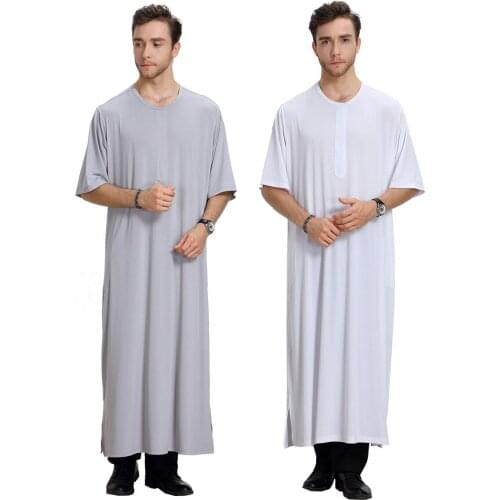 BianFeng Mens Hipster Dubai Arab Muslim Abaya Jubba Thobe jelaba Jabador Gandora Robe Short Sleeve Solid Abayas