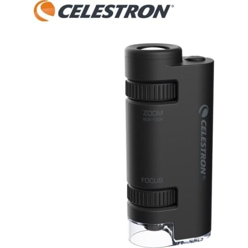 CELESTRON Portable Hand Monocular Microscope 60X-120X Stepless Zoom Microscope Light Source Focus on Easy for Beginner/Child