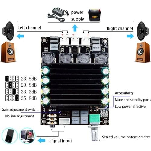 Digital Amplifier Audio Board TDA7498 Power Audio Amp 2.0 Class D Amplifiers Stereo HIFI amplifier DC12-36V 2*100W