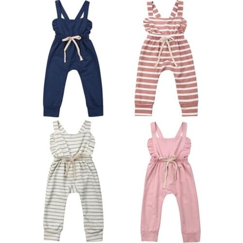 Toddler Kids Striped Cotton Romper Sunsuit Playsuit Overalls Clothes Children Baby Girl Ruffles Bib Pants Rompers Outfit Clothes
