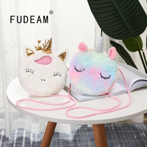 FUDEAM Soft Plush Unicorn Rabbit Cartoon Children Coin Purse Cute Animal Zipper Kid Shoulder Bag Girl Messenger Bag Mini Handbag