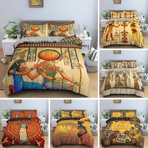 Egyptian Bedding Set Ancient Egypt Civilization Duvet Cover Characters Home Textiles African Women Symbol Bedclothes 2/3PCS Sets