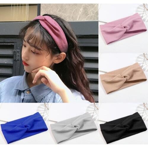 ZWC 2020 Elastic Knot Headbands Sweat Absorbing Solid Color Headband For Women Girl Baby Fashion Cotton Cross Hair Accessories