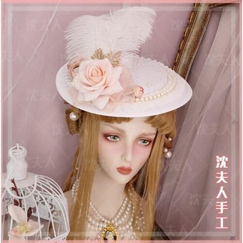 Vintage Handmade Headdress With Small Top hat noble Tea Party Gorgeous Lace Rose Vintage Handmade Headdress With Small Top hat