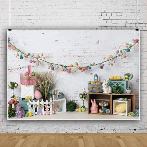 Easter Bunny Egg Beautiful Lawn Bunting Backdrops Photo Background Happy Holiday Decorations for Kids Photography Props