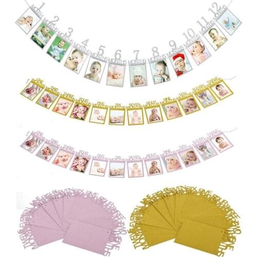 Boy girl 1st Birthday 12 Month Photo frame banner garland flags baby shower Photo Bunting one First Birthday Party Decorations