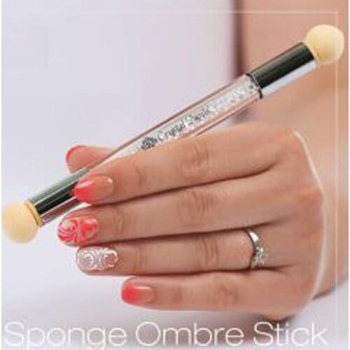 Double-ended nail art brush 1pc 4 Colors Rhinestone Handle Sponge Nail Brush for Ombre Nails Blooming Manicure Tools (4 Colors )