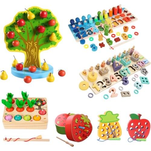 Montessori Toys Cognize Educational Toys For Children Kids Toys Worm Eat Apple Montessori Materiales Apple Magnetic Wooden Toys