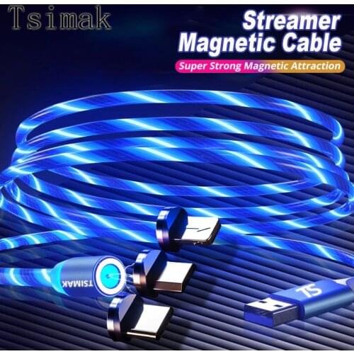 Tsimak Magnetic Cable Micro USB Type C For iPhone Lighting Cable 1M 2M 2.4A Fast Charging Wire Type-C Magnet Charger Phone Cable