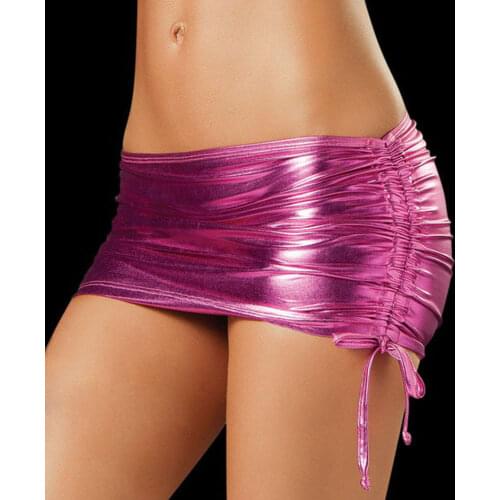 Fashion Sexy Shiny Wet Look Metallic Mini Micro Skirt With Side Lace Up and Attached Thong 8 Colors Clubwear Nightdress Party