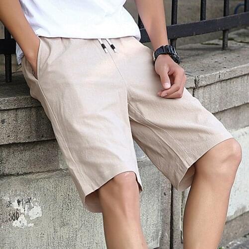 Mens Summer Shorts Cotton and Linen Casual Pants Plus Size Five-Point Pants Sports Beach Loose Pocket Drawstring Office New