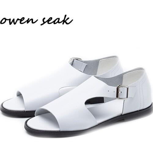 Owen Seak Men Rome Sandals Genuine Leather Gladiator Sandals Buckle Strap Slippers Slides Summer Men Sandals Shoes