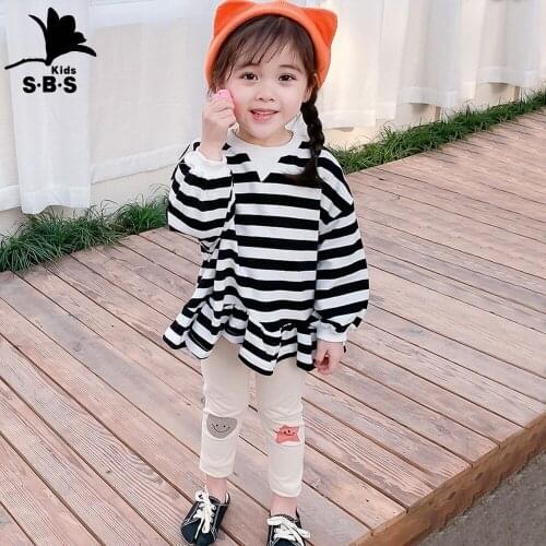 2019 Autumn Girls Terry Striped Prinitng Sweater Girls Tops Childrens Clothing Girl Winter Clothes for 2-6 Years Old Girls