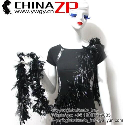 CHINAZP Factory Feathers Wholesale 40g Dyed Black Mix Metallic Turkey Feather Chandelle Boas For Carnival Featival Showing
