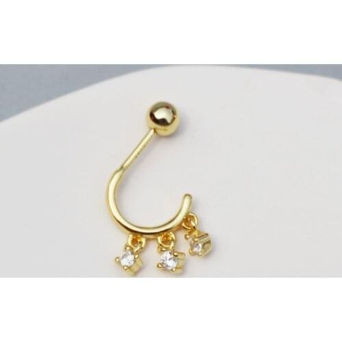 925 Sterling Silver Earring Mini Zircon C-Shaped Half Circle Screw Stud Earring Cute Sweet Ear Bone Nail Girl Silver Ear Jewelry