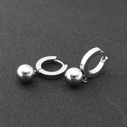Ball Earrings Simple Pendant Dangle Stainless Steel Anti Allergy Ring Jewelry Brincos Titanium Polish Punk Fashion Women