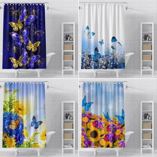 Butterfly Pattern Shower Curtains Waterproof Polyester Bath Screen Curtain for Home Decoration Bathroom Printed Shower Curtain