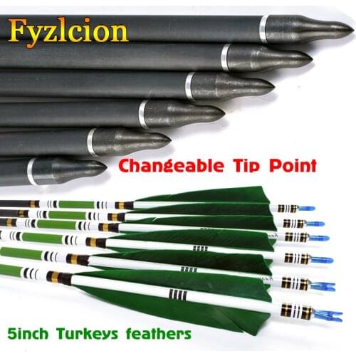 3/6/12/24pcs Hunting Archery Spine500 Mix Carbon Arrows Target Point Arrows Turkey feather for 20-50lbs Longbow Recurve Bow