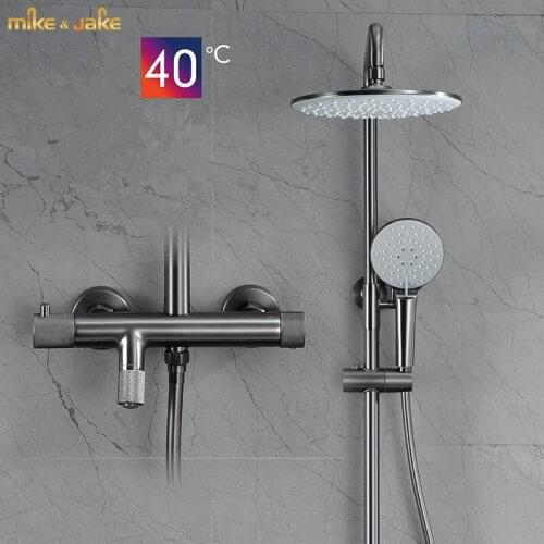 Gunmetal rainfall shower mixer thermostatic big shower tap metal gray bathtub shower tap hot and cold shower constant mixer