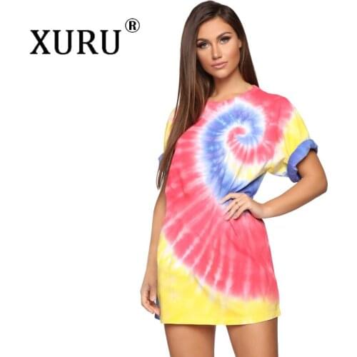 XURU summer new womens printed dress multi-color printed loose casual dress