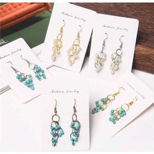 Personality Fashion Earring Drop Silver Plated Earring Natural Round Turquoises Beads Winding Earings For Women Party Jewelry