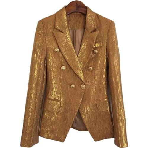 Spring autumn double-breasted women suits Shiny gold women fashion OL coat
