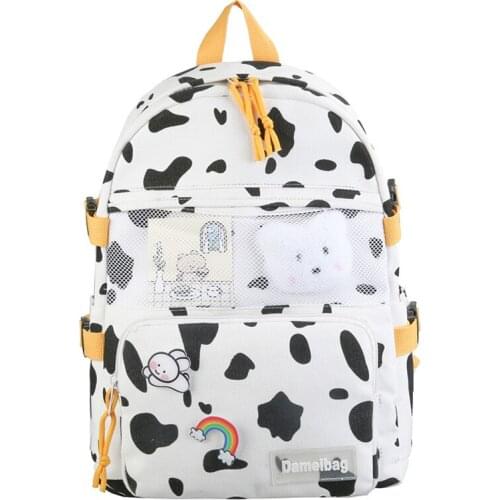 Cute Cow Printing Female Rucksack for College Girl School Bag Bookbag Lady Travel Mochila Fashion Women Canvas Backpack