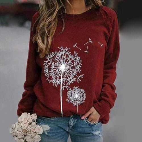 Women Tops Casual Dandelion Print Long Sleeve O Neck Loose Blouse Sweatshirt Womens Clothing vetement femme футболка женский