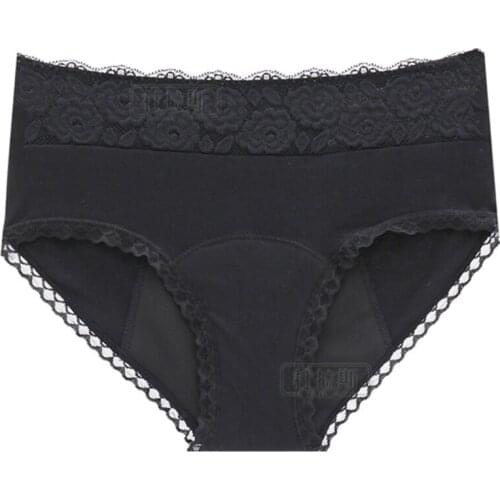 Woman Menstrual Underwear Sexy Lace Black Four Layers Physiological Pants Breathable Leakproof Period Panties High Waist S-3XL
