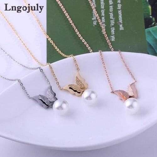 Fashion Women Necklaces Titanium Steel Butterfly Pendant Necklaces For Women Anniversary Wedding Party Necklace Jewelry Gift
