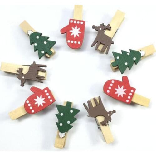 10/50 Pcs Cartoon Sticker Wood Clip Christmas Series Wood Clip Environmental Protection Color Wood Clip Trees/Elk/Gloves