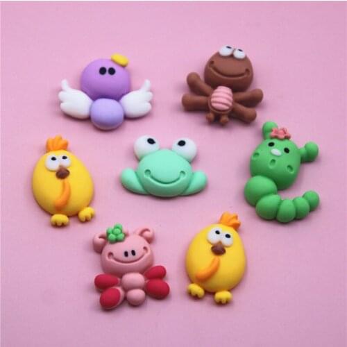 10pcs Resin Caterpillar/Frog/Spider/Birdie/Chicken Flat back Cabochon Art Supply Decoration Charm Craft hair bow center