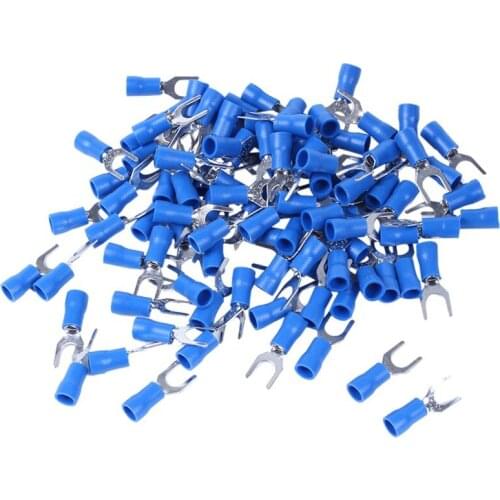 100pc Insulated Fork Spade Wire Connector Electrical Crimp Terminal 14-16AWG 5mm