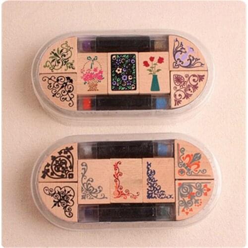 30Pcs Full-Width Vase Wood Stamps DIY Wooden Rubber Stamp Rose Flower Letters Diary Craft Card Stamps Set For Scrapbooking