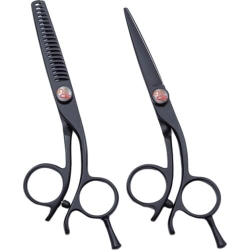 5.5 Inch Black Japanese Stainless Steel 9CR Titanium Hair Cutting Thinning Scissors Barber Tools