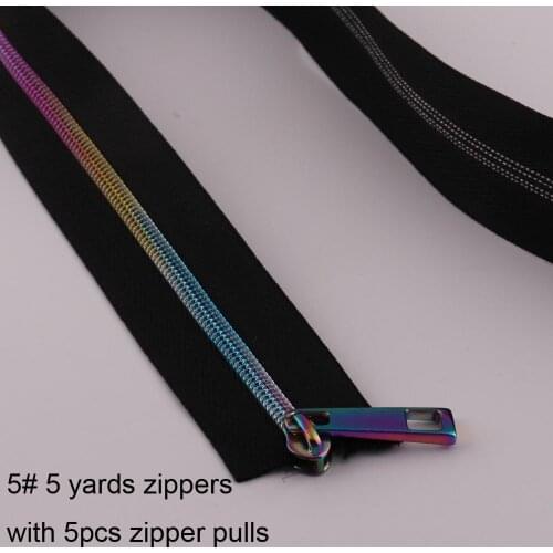 5Yards rainbow Nylon Teeth Zippers with 5pcs Zipper puller Zipper Slider Pulls Sewing tool for Leather bag garment accessories
