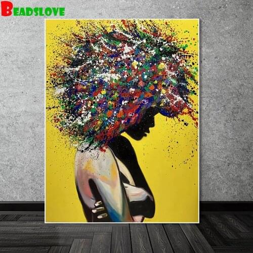 Diamond painting Abstract African Girl painting 5d diamond mazayka embroidery red hat gril 3d full square round drill decor art