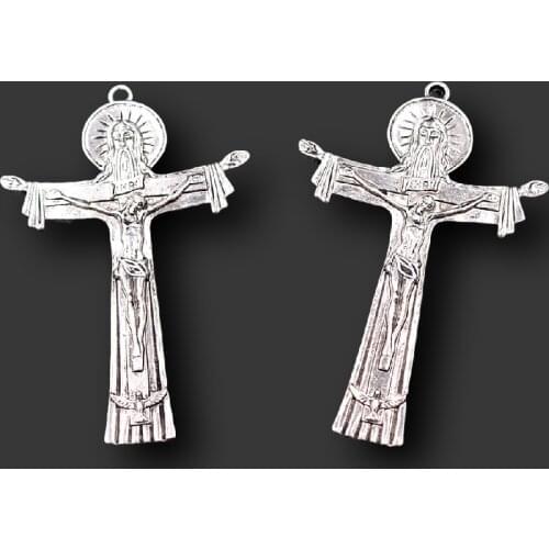 Large Holy Trinity Cross 3D Metal Pendants, 76*50mm Father Son and Spirit Saint Cross Medal Charms, Silver Plated Tone A2296
