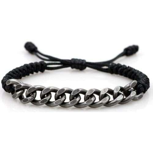 Cable Curb Link Stainless Steel Vintage Chain Skull Bracelet Adjustable Rope String Bracelet For Men Women Lovers Couple jewelry